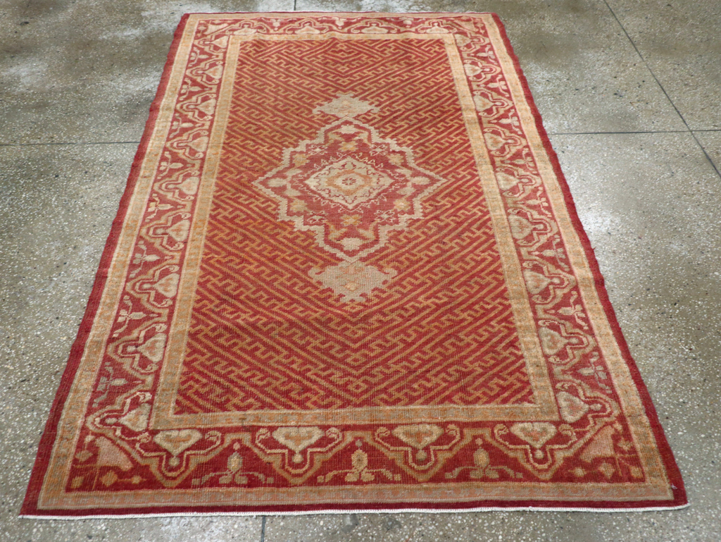 Antique Turkish Oushak Accent Rug, No.17396 - Staging