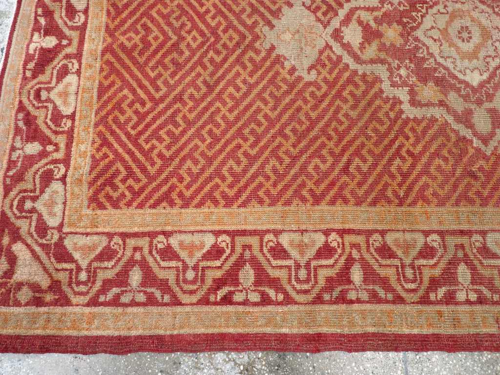 Antique Turkish Oushak Accent Rug, No.17396 - Staging