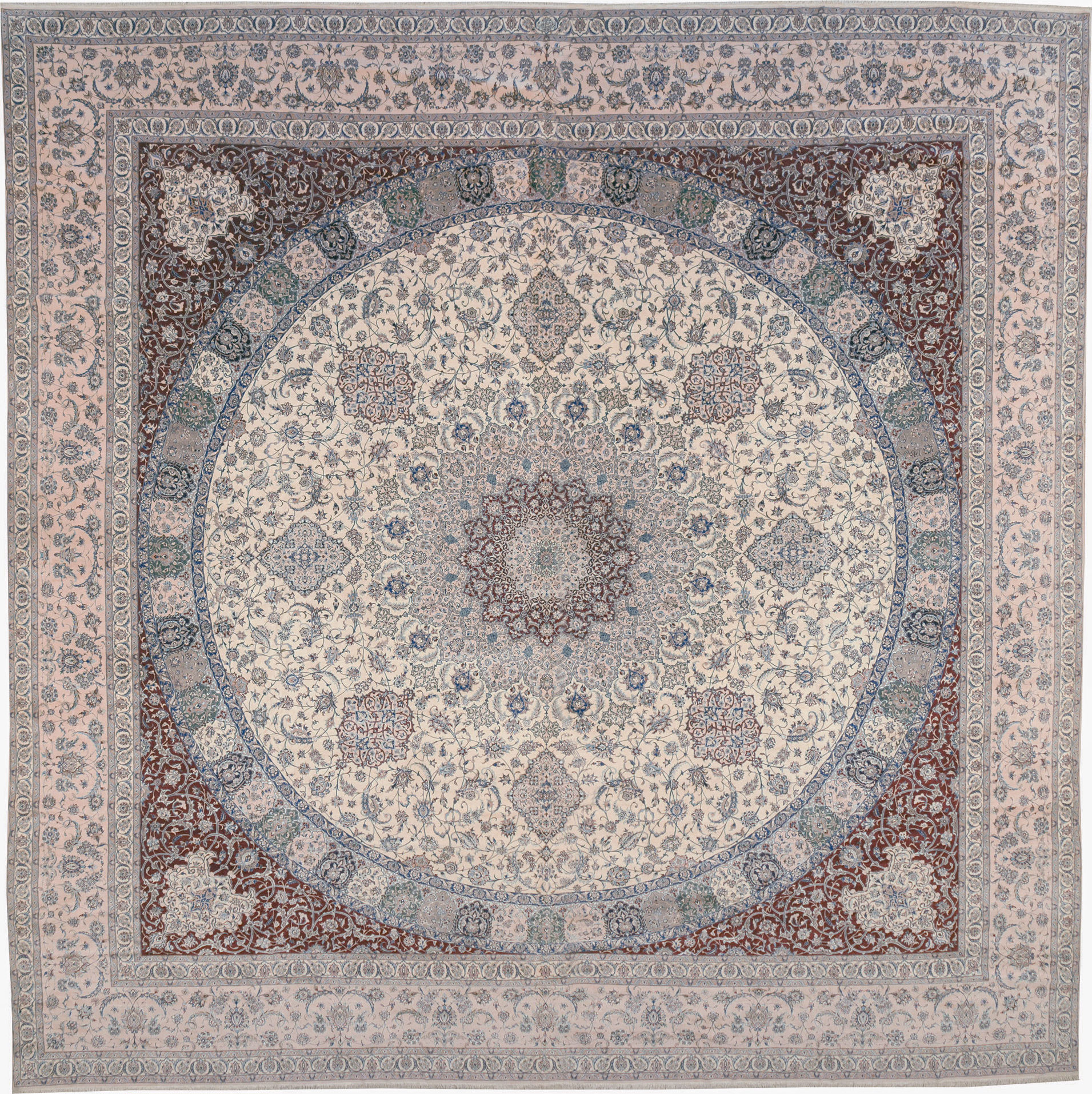 Vintage Persian Nain Square Oversize Carpet, No.17491 - Staging