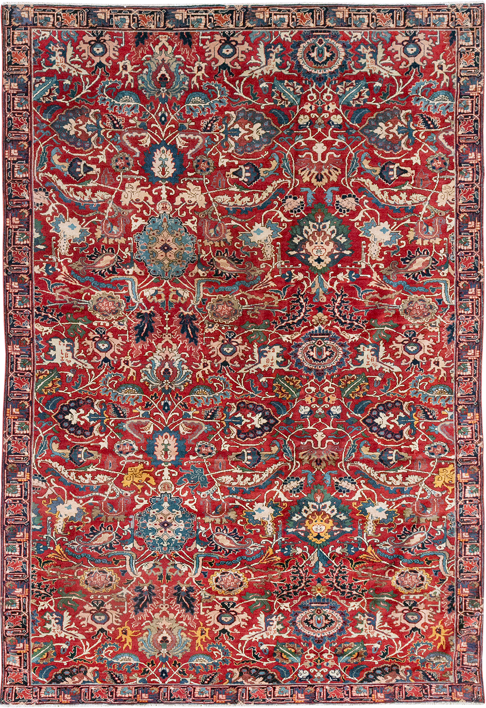 Antique Persian Senneh Tabriz Accent Carpet, No.17671 - Staging