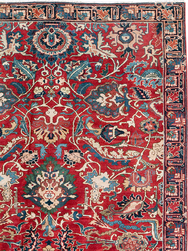 Antique Persian Senneh Tabriz Accent Carpet, No.17671 - Staging