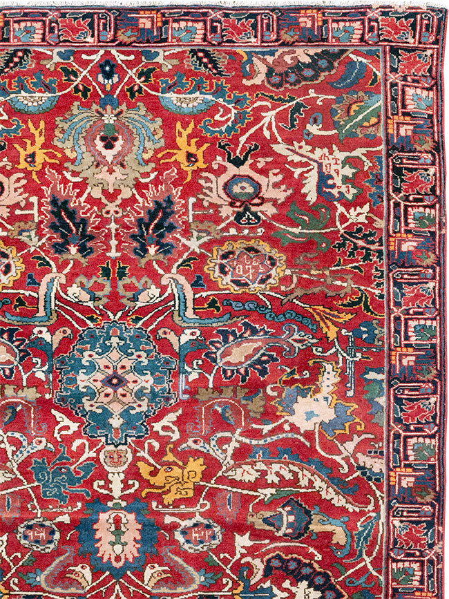 Antique Persian Senneh Tabriz Accent Carpet, No.17671 - Staging