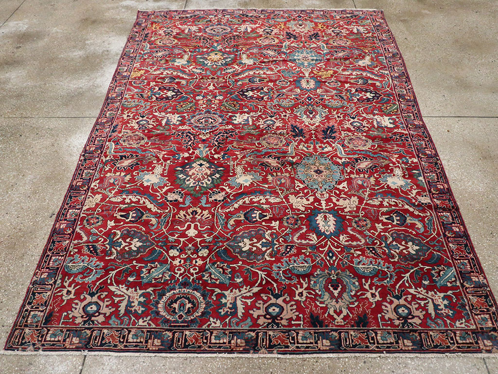 Antique Persian Senneh Tabriz Accent Carpet, No.17671 - Staging