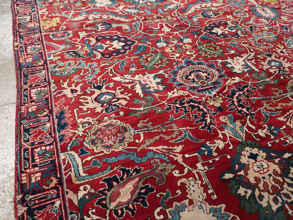 Antique Persian Senneh Tabriz Accent Carpet, No.17671 - Staging