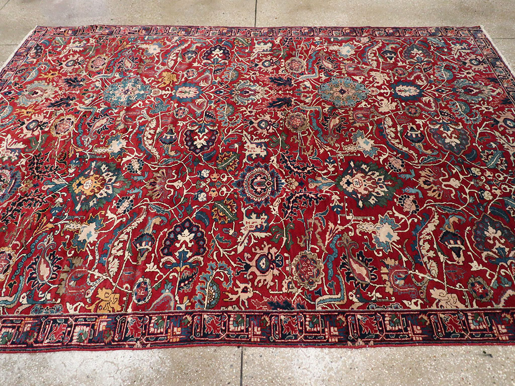 Antique Persian Senneh Tabriz Accent Carpet, No.17671 - Staging