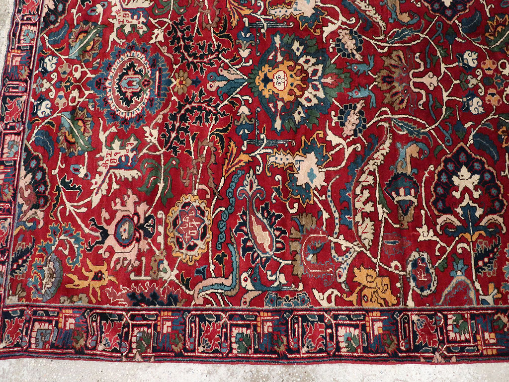Antique Persian Senneh Tabriz Accent Carpet, No.17671 - Staging
