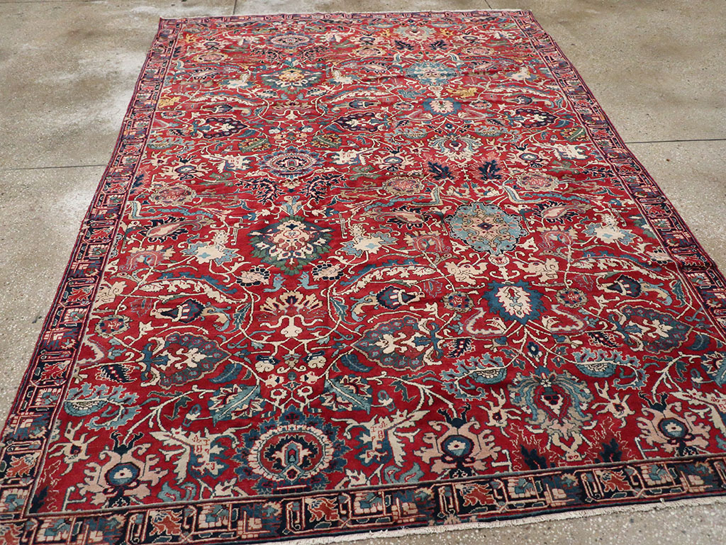 Antique Persian Senneh Tabriz Accent Carpet, No.17671 - Staging