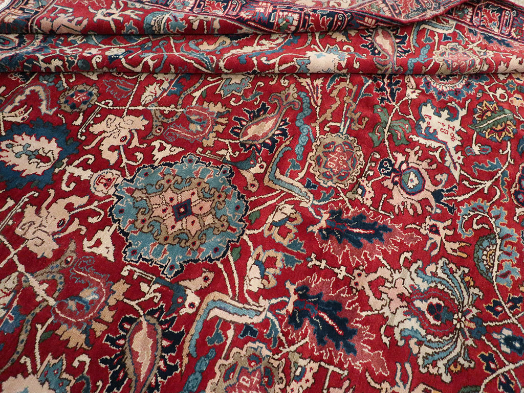 Antique Persian Senneh Tabriz Accent Carpet, No.17671 - Staging