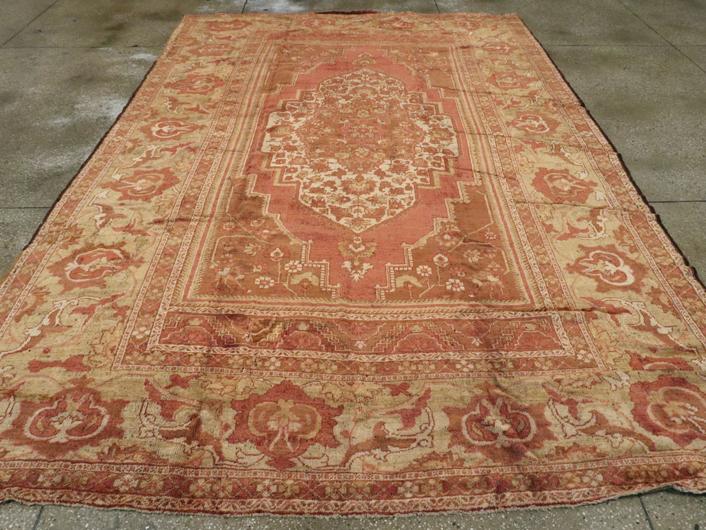 Antique Turkish Oushak Carpet, No.17739 - Staging