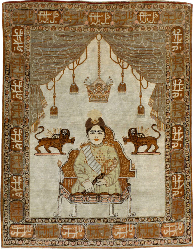 Vintage Persian Tabriz Pictorial Rug, No.17771 - Staging