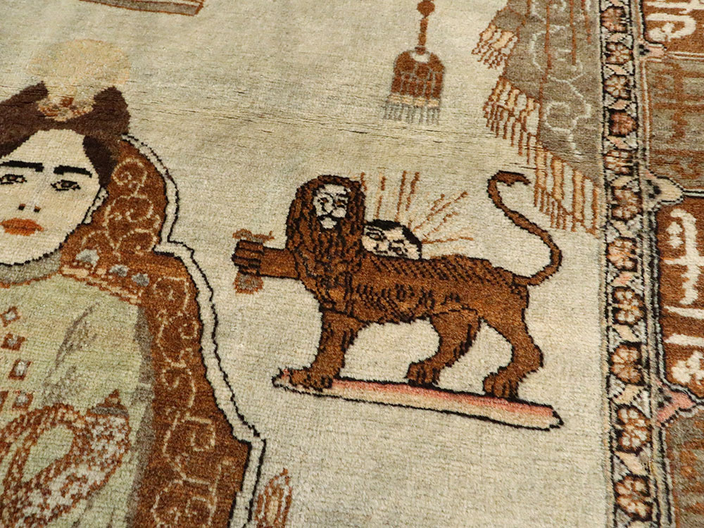 Vintage Persian Tabriz Pictorial Rug, No.17771 - Staging