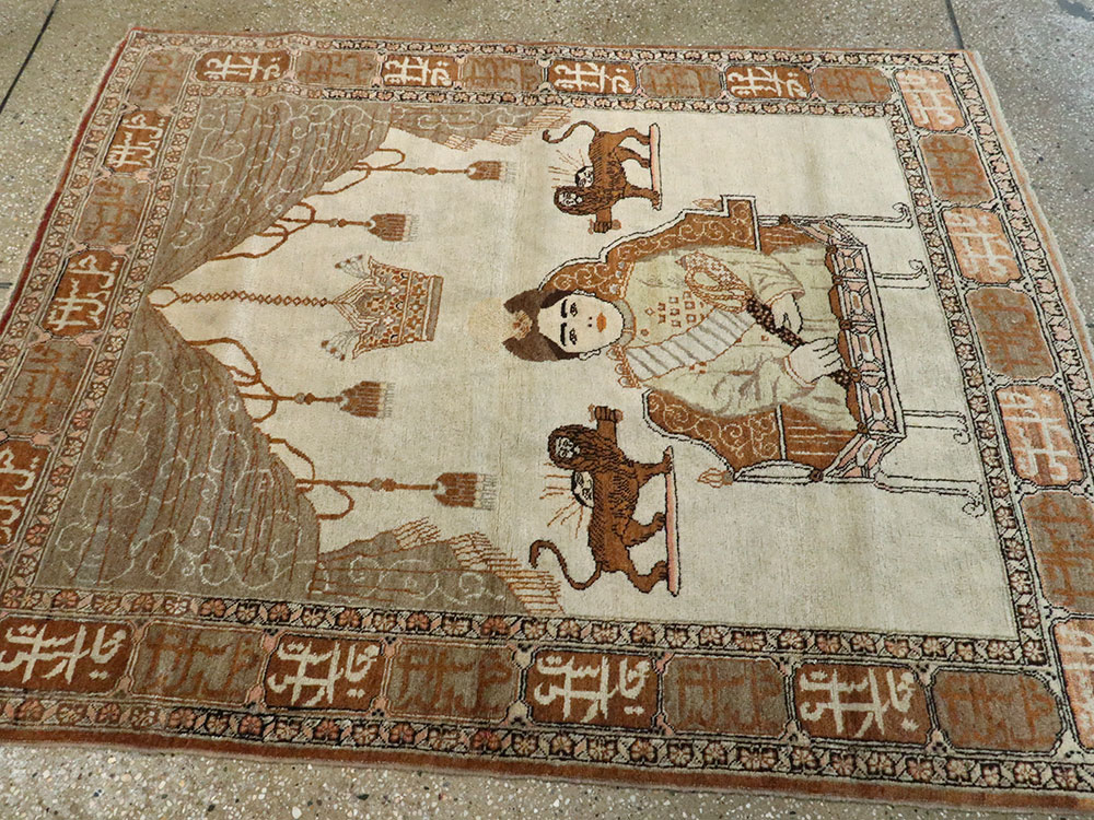 Vintage Persian Tabriz Pictorial Rug, No.17771 - Staging