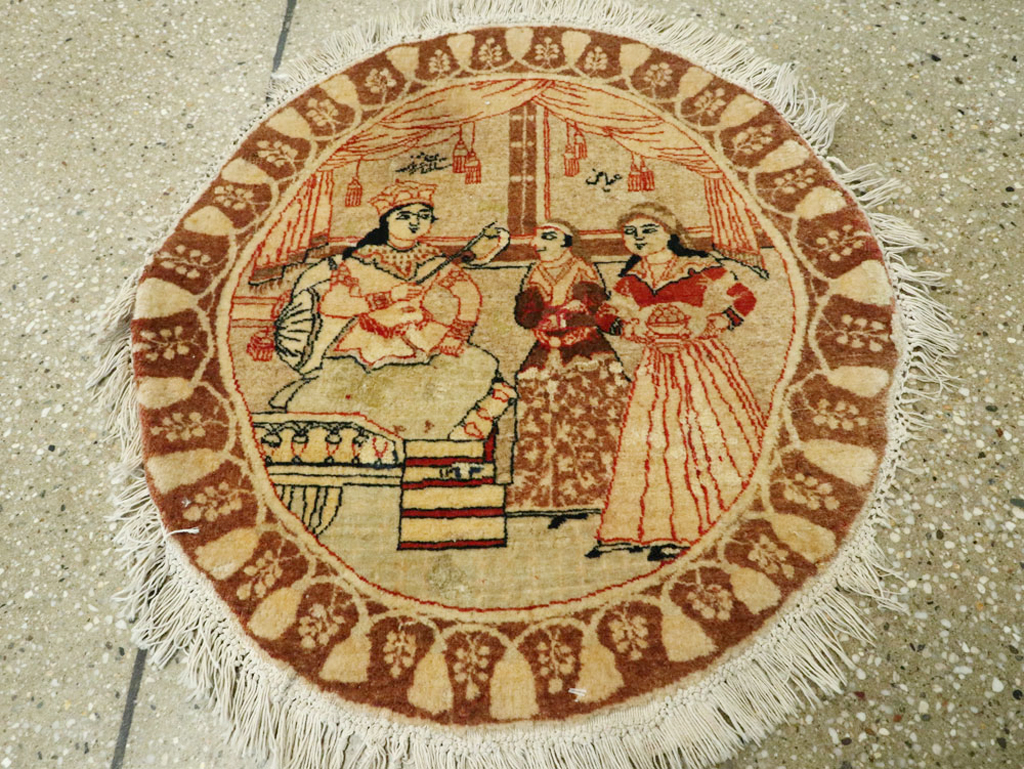 Vintage Persian Tabriz Pictorial Rug, No.17772 - Staging