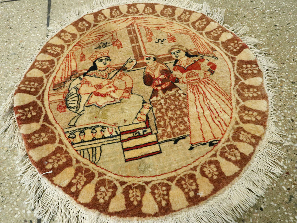 Vintage Persian Tabriz Pictorial Rug, No.17772 - Staging