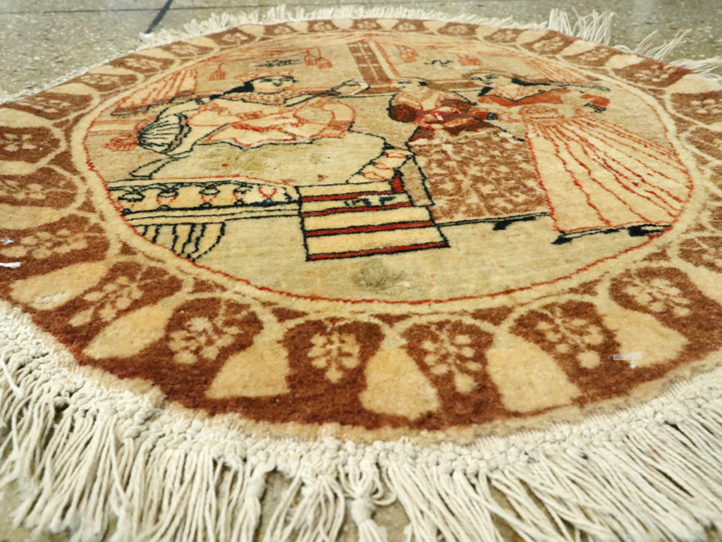 Vintage Persian Tabriz Pictorial Rug, No.17772 - Staging