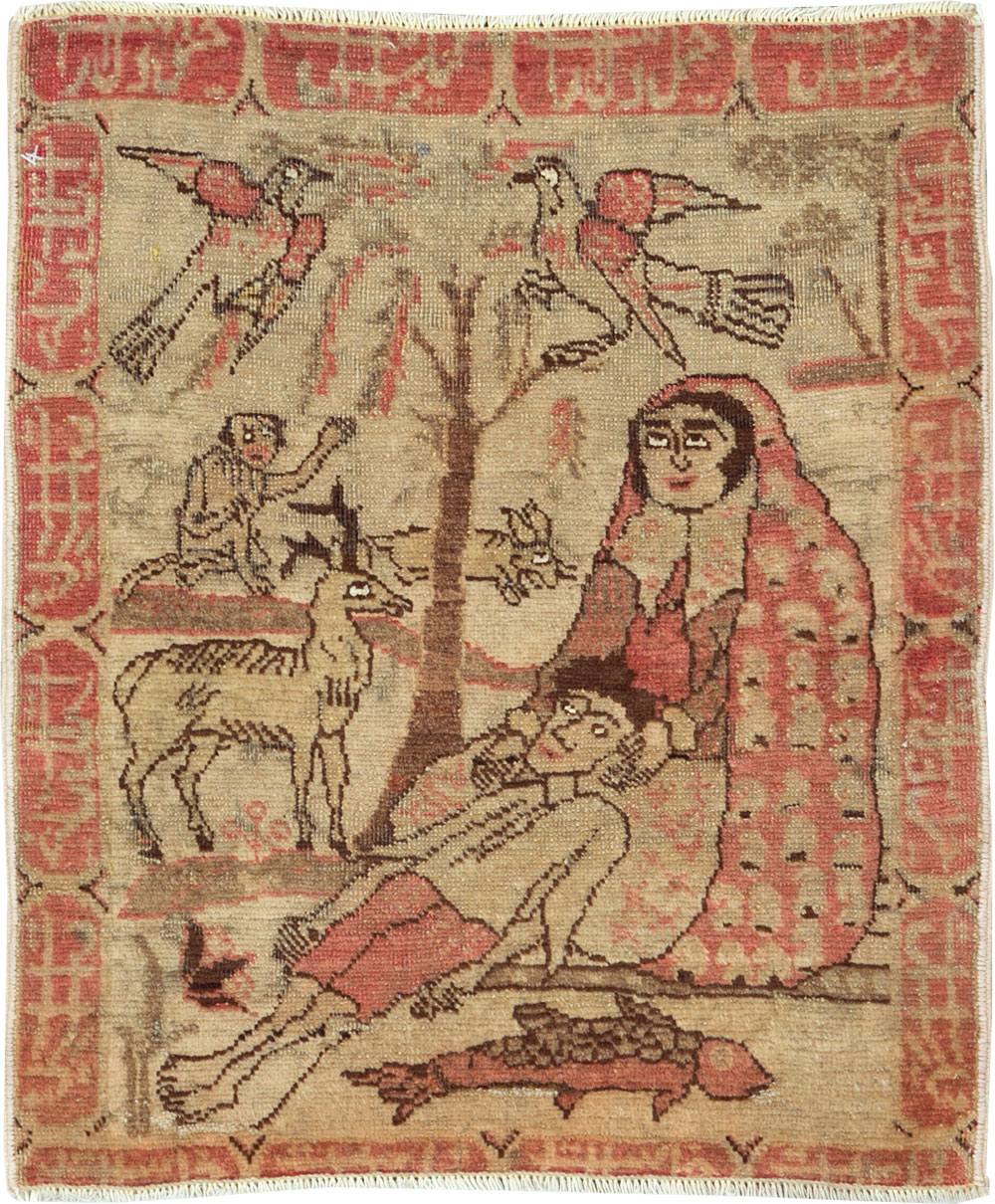 Antique Persian Tabriz Pictorial Rug, No.17773 - Staging