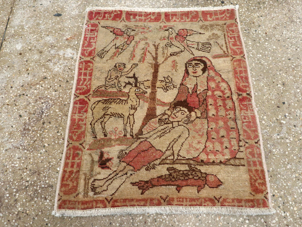 Antique Persian Tabriz Pictorial Rug, No.17773 - Staging