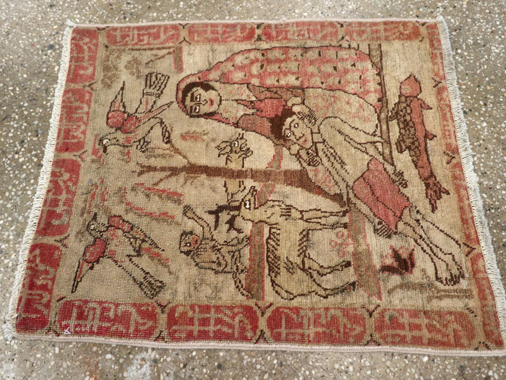 Antique Persian Tabriz Pictorial Rug, No.17773 - Staging