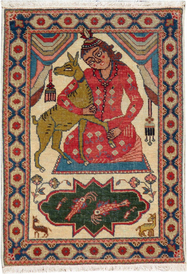 Vintage Persian Tabriz Pictorial Rug, No.17774 - Staging