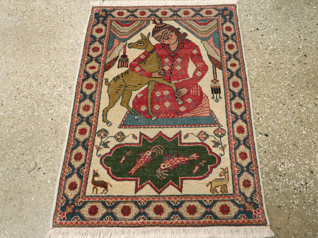 Vintage Persian Tabriz Pictorial Rug, No.17774 - Staging