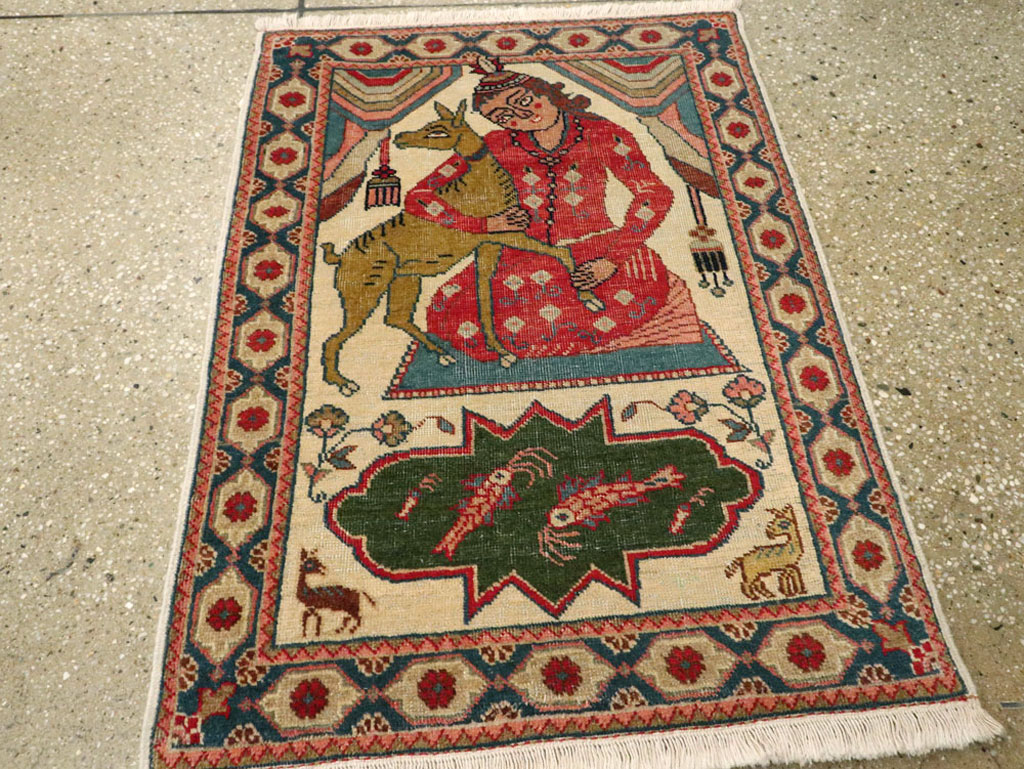 Vintage Persian Tabriz Pictorial Rug, No.17774 - Staging