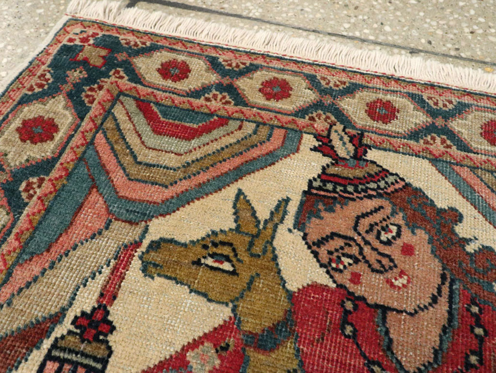 Vintage Persian Tabriz Pictorial Rug, No.17774 - Staging