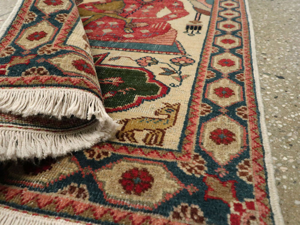 Vintage Persian Tabriz Pictorial Rug, No.17774 - Staging