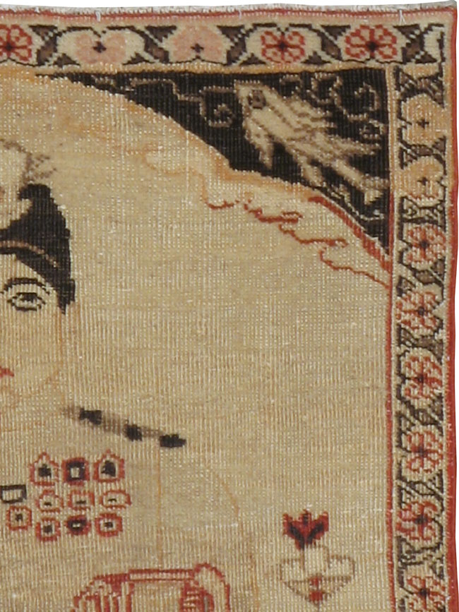 Vintage Persian Tabriz Pictorial Rug, No.17775 - Staging