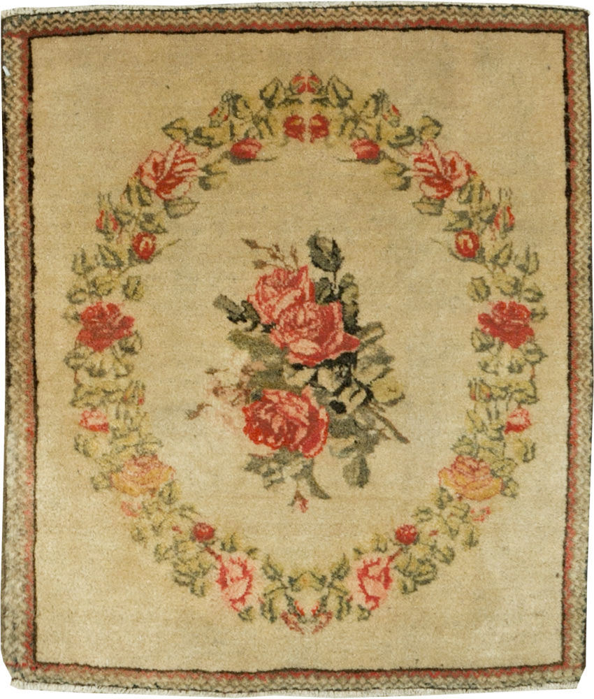 Antique Persian Kashan Throw Rug (Pair: 1 of 2), No.17930 - Staging