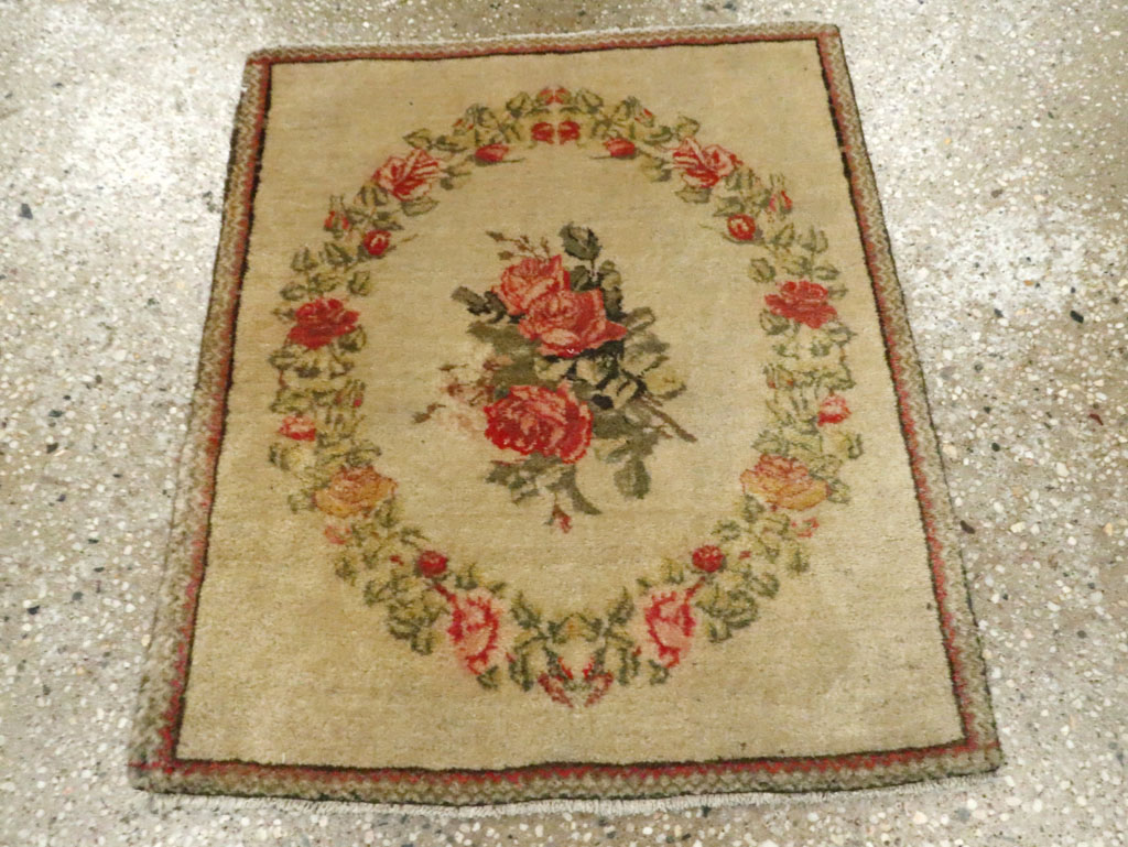 Antique Persian Kashan Throw Rug (Pair: 1 of 2), No.17930 - Staging