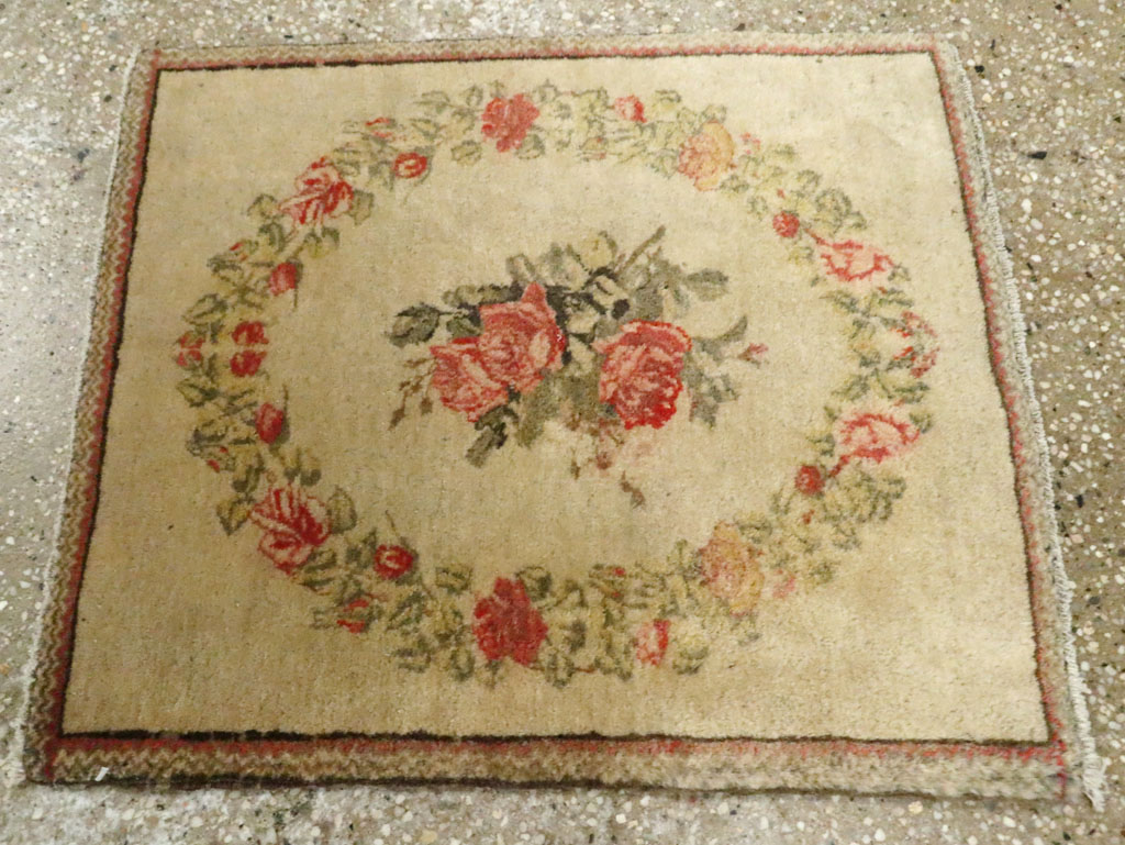 Antique Persian Kashan Throw Rug (Pair: 1 of 2), No.17930 - Staging