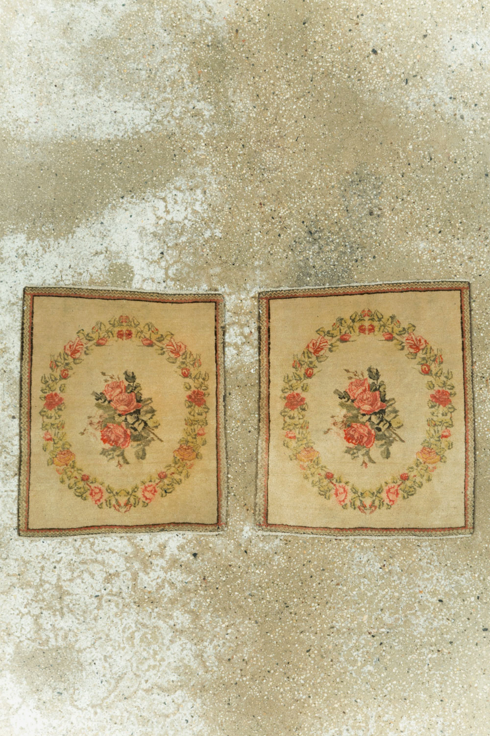 Antique Persian Kashan Throw Rug (Pair: 1 of 2), No.17930 - Staging