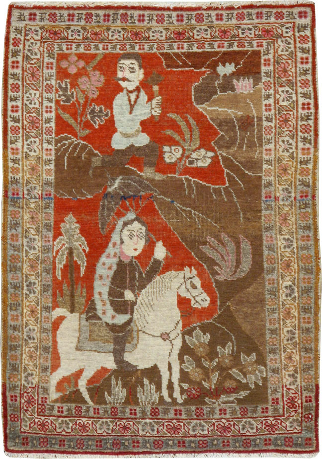 Vintage Persian Tabriz Pictorial Rug, No.17935 - Staging