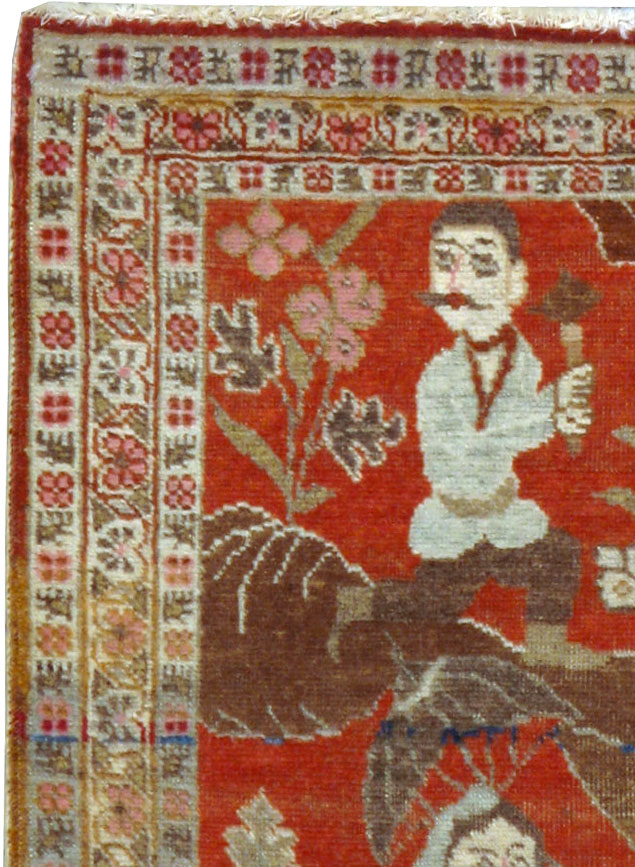 Vintage Persian Tabriz Pictorial Rug, No.17935 - Staging