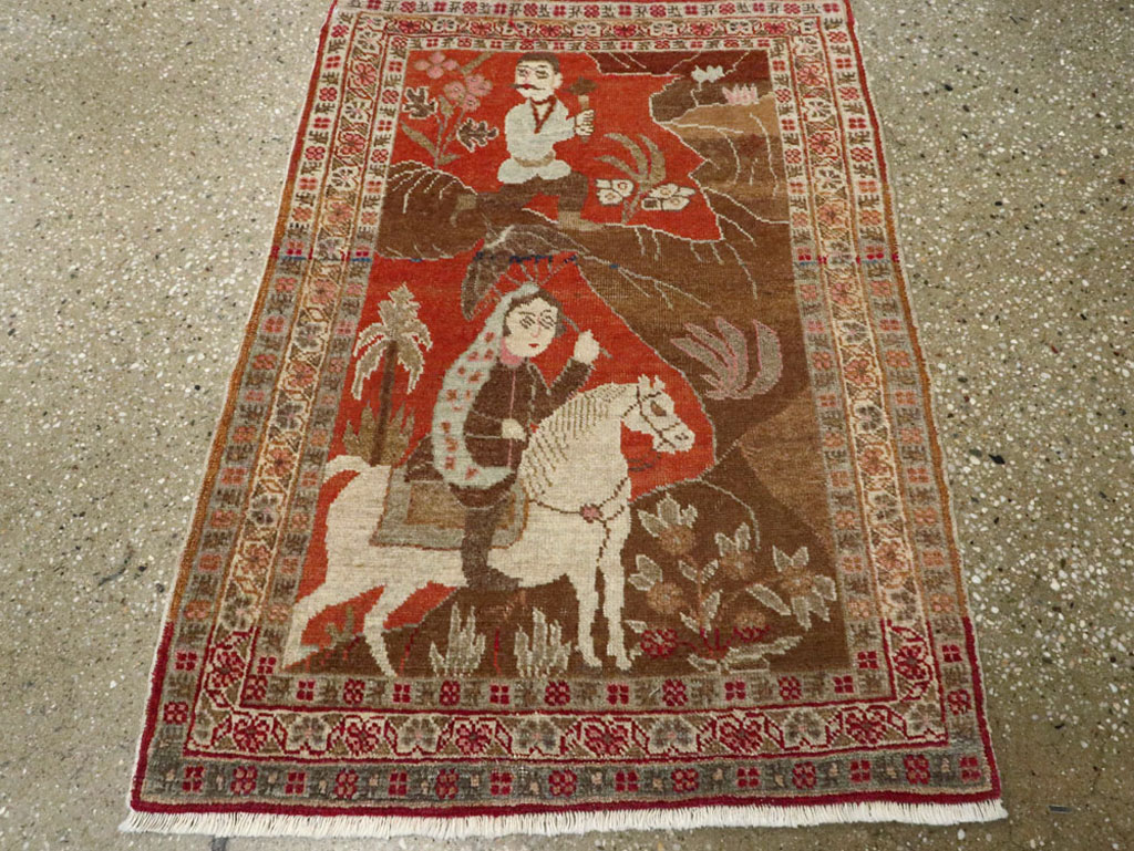 Vintage Persian Tabriz Pictorial Rug, No.17935 - Staging