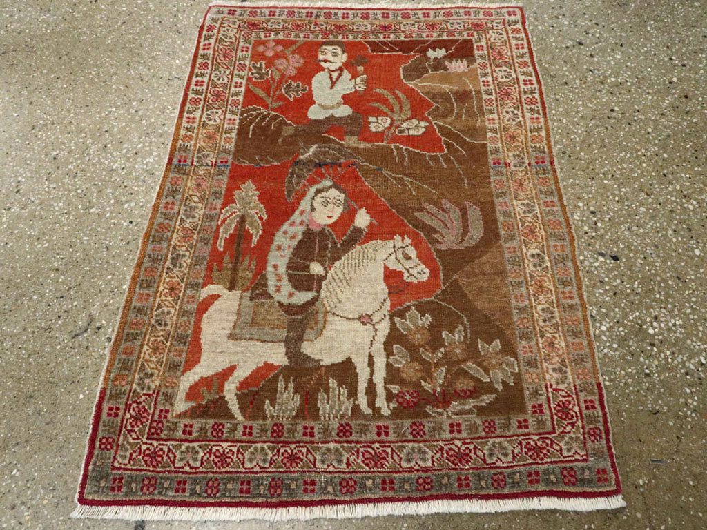 Vintage Persian Tabriz Pictorial Rug, No.17935 - Staging