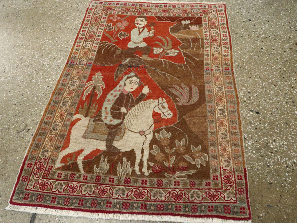 Vintage Persian Tabriz Pictorial Rug, No.17935 - Staging