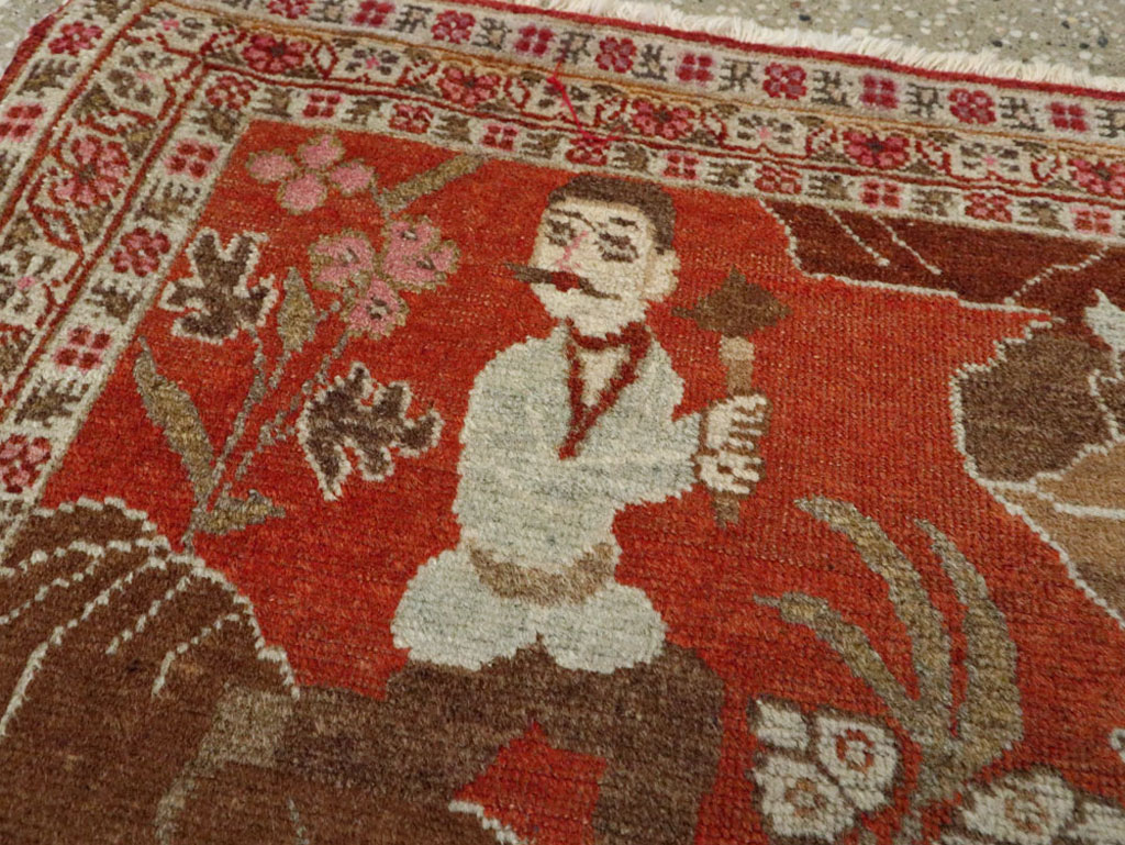 Vintage Persian Tabriz Pictorial Rug, No.17935 - Staging