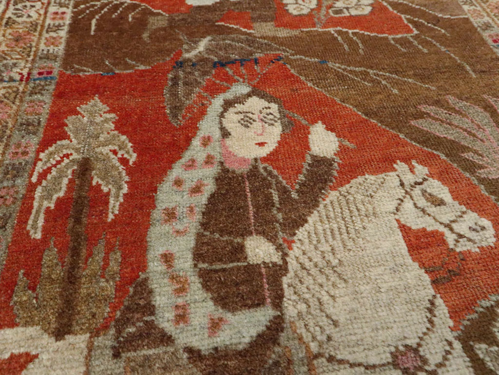 Vintage Persian Tabriz Pictorial Rug, No.17935 - Staging