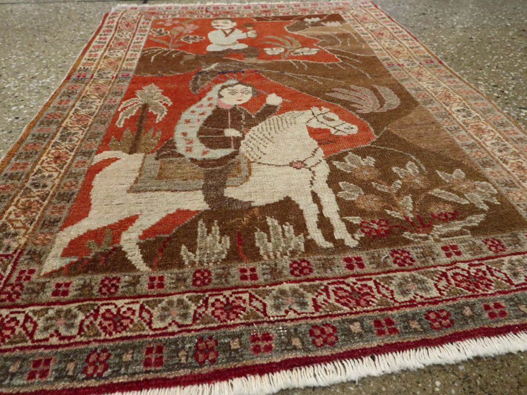 Vintage Persian Tabriz Pictorial Rug, No.17935 - Staging