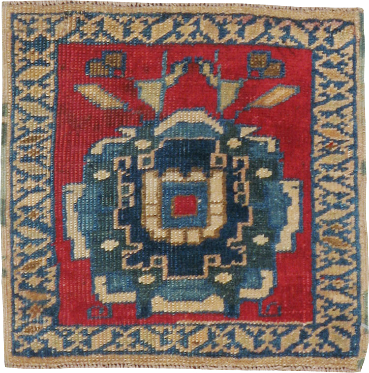 Antique Persian Heriz Square Throw Rug, No.17938 - Staging