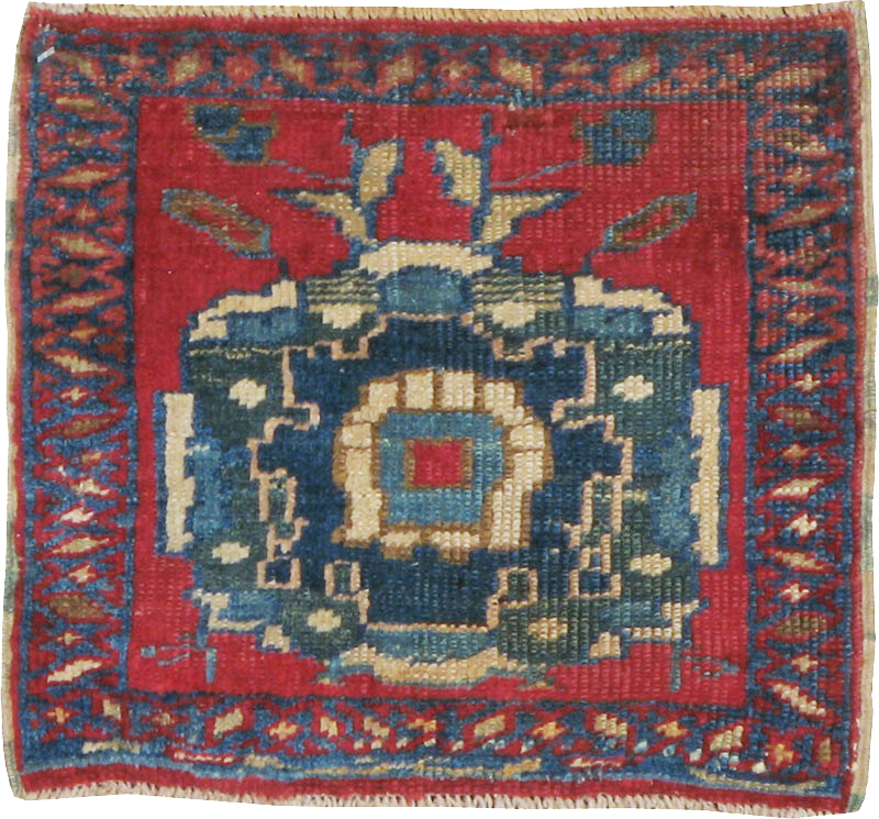 Antique Persian Heriz Square Throw Rug, No.17939 - Staging
