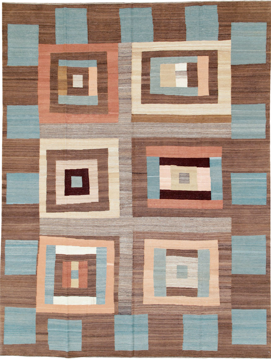 Modern Persian Flatweave Room Size Carpet, No.17967 - Staging