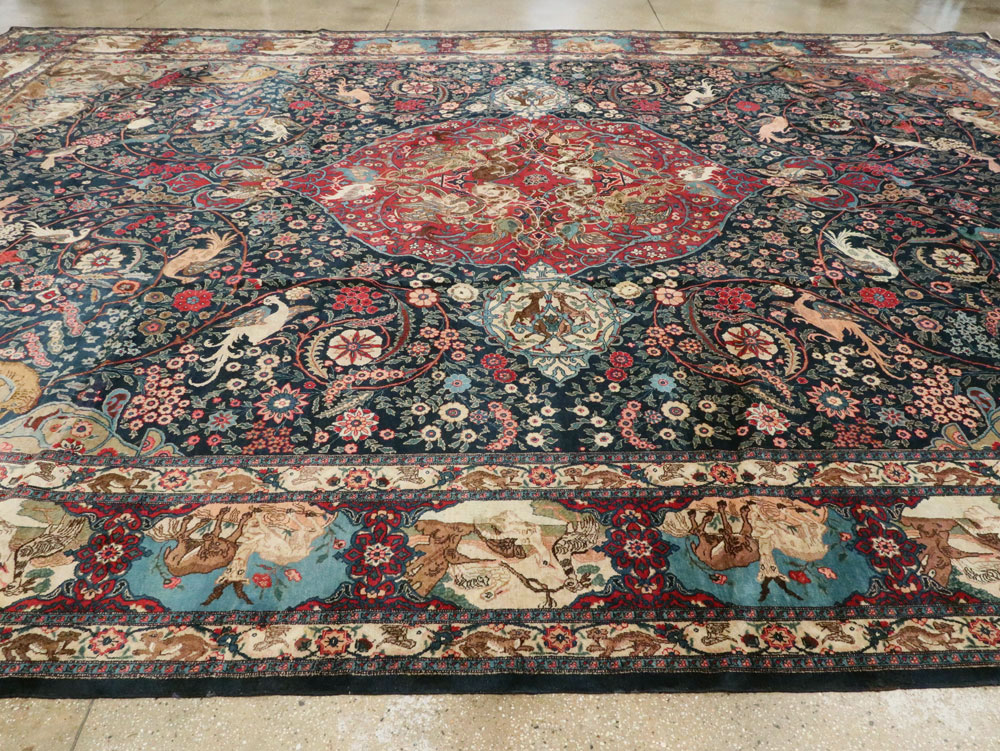 Antique Persian Mashad Pictorial Carpet, No.18016 - Staging