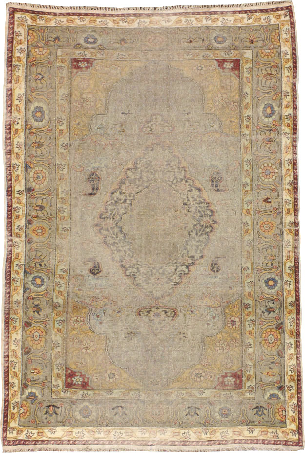Antique Turkish Silk and Metal Thread Kayseri Accent Rug, No.18070 - Staging