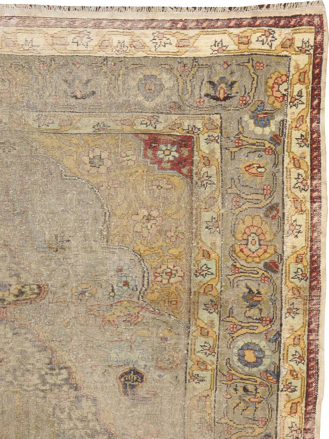 Antique Turkish Silk and Metal Thread Kayseri Accent Rug, No.18070 - Staging