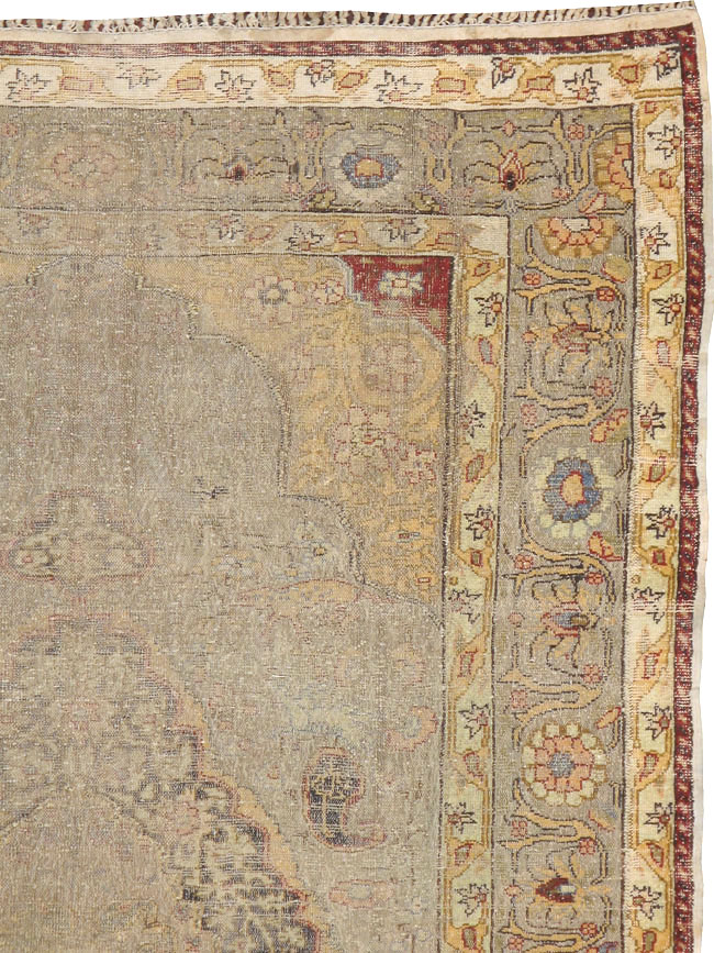 Antique Turkish Silk and Metal Thread Kayseri Accent Rug, No.18070 - Staging