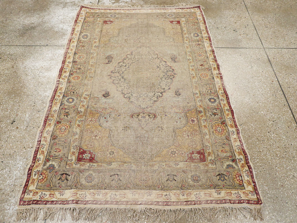Antique Turkish Silk and Metal Thread Kayseri Accent Rug, No.18070 - Staging