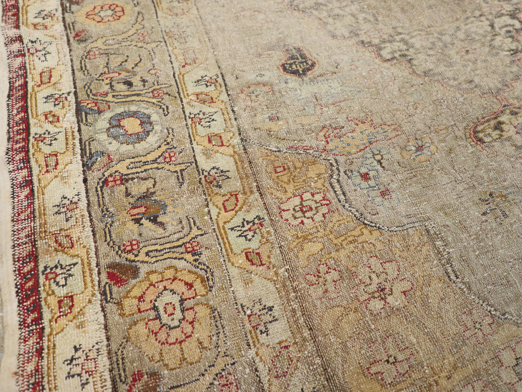 Antique Turkish Silk and Metal Thread Kayseri Accent Rug, No.18070 - Staging