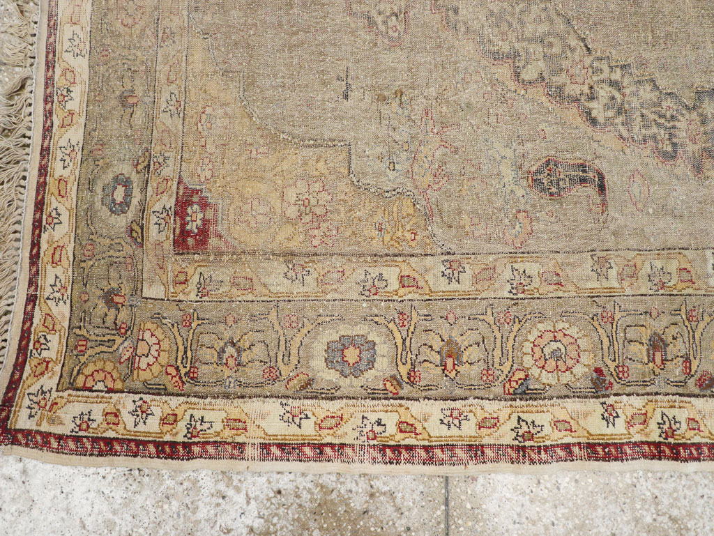 Antique Turkish Silk and Metal Thread Kayseri Accent Rug, No.18070 - Staging